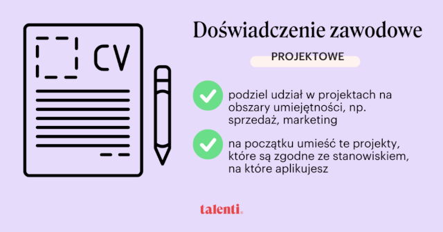 grafika informująca o sposobie umieszczania doświadczenia zawodowego w CV
